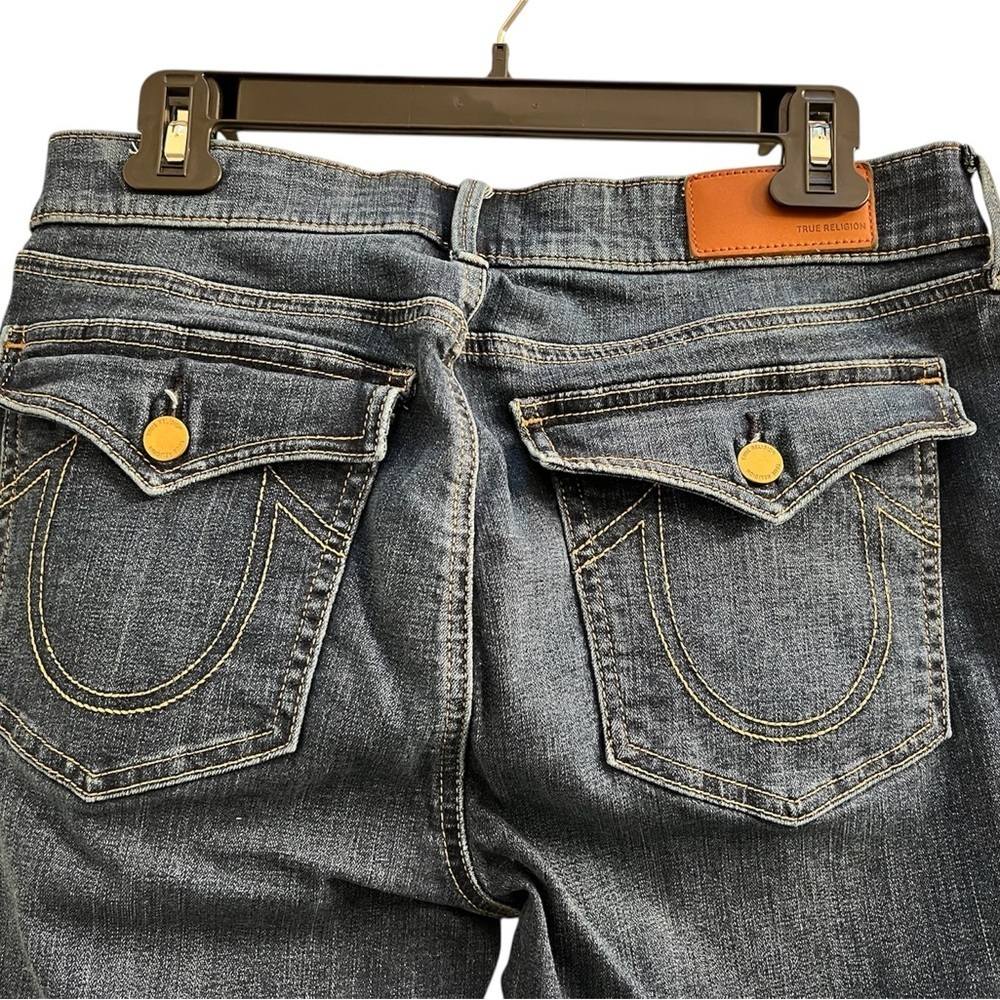 True Religion Mid Rise Skinny Jeans Blue Horse Shoe Pocket Size 32 - Picture 4 of 6